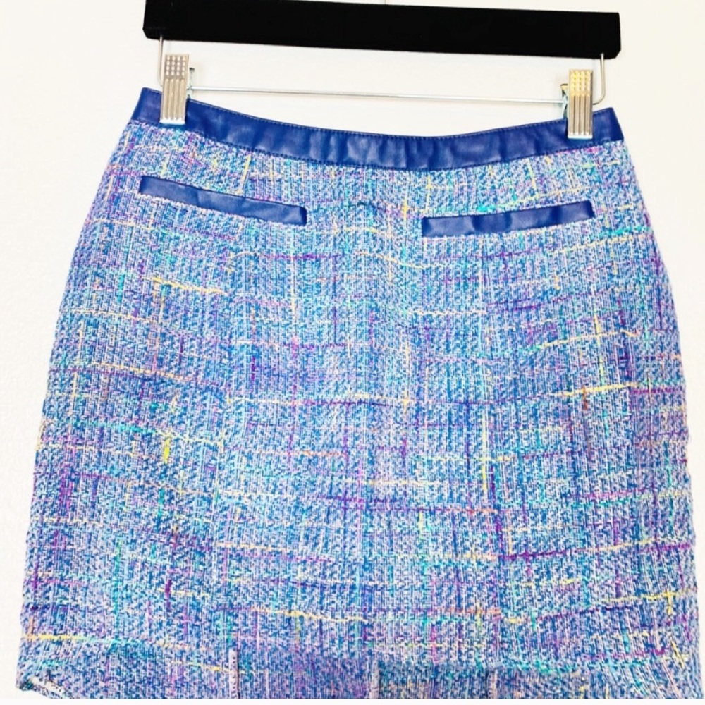 ☔️ ASTR the Label Blue 🌈 Multi Tweed Leather Trim Hi Low Skirt Sz Small - Picture 5 of 16